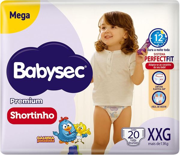 Fralda Babysec Premium Shortinho Importada Mega XXG